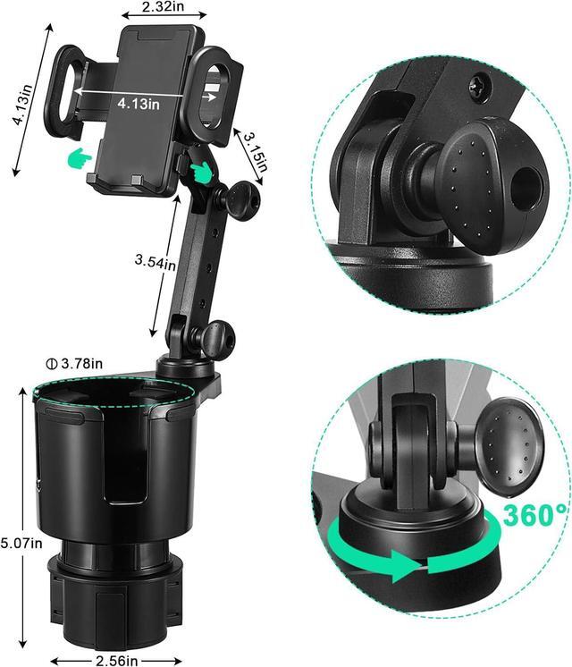 Alt view image 2 of 7 - Car Cup Holder Expander Adjustable Base with Phone Mount 360 Rotation Cup Holder Cell Phone Holder for Car Compatible with iPhone All Smartphones