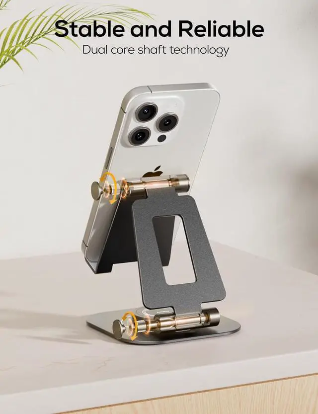 Alt view image 4 of 7 - 360 Rotating Cell Phone Stand Fully Adjustable Foldable Desktop Phone Holder Cradle Dock Thick Case Friendly Compatible with All Phones Nintendo Switch Black