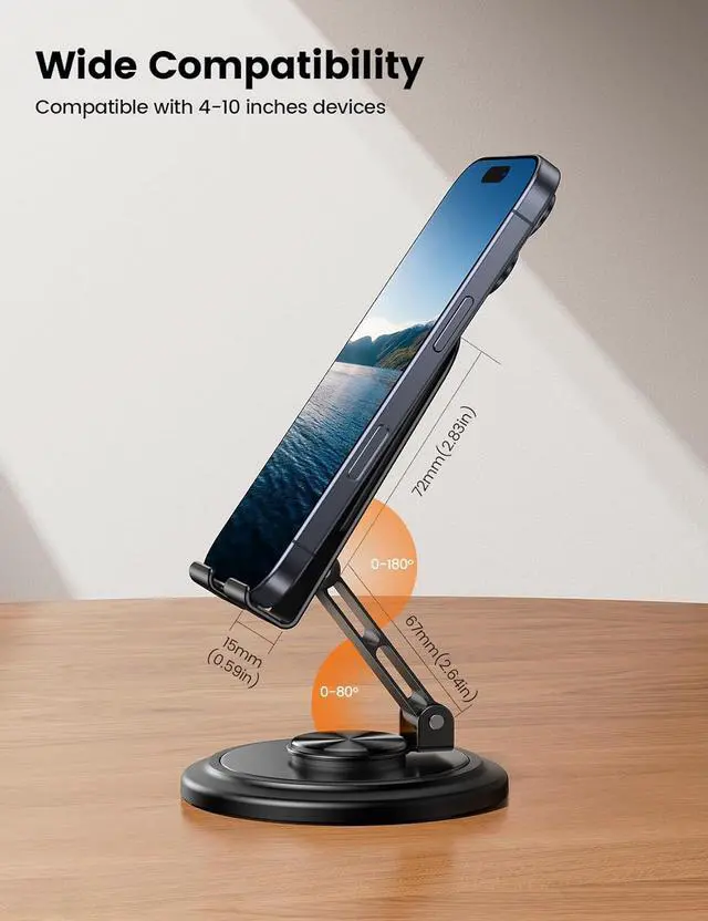 Alt view image 6 of 7 - Adjustable Phone Stand for Desk - 360 Rotating Foldable Cell Phone Holder Desktop Portable Cellphone Stand Office Desk Accessories for iPhone 16 15 14 13 Pro Max 4-10 Smartphones iPad