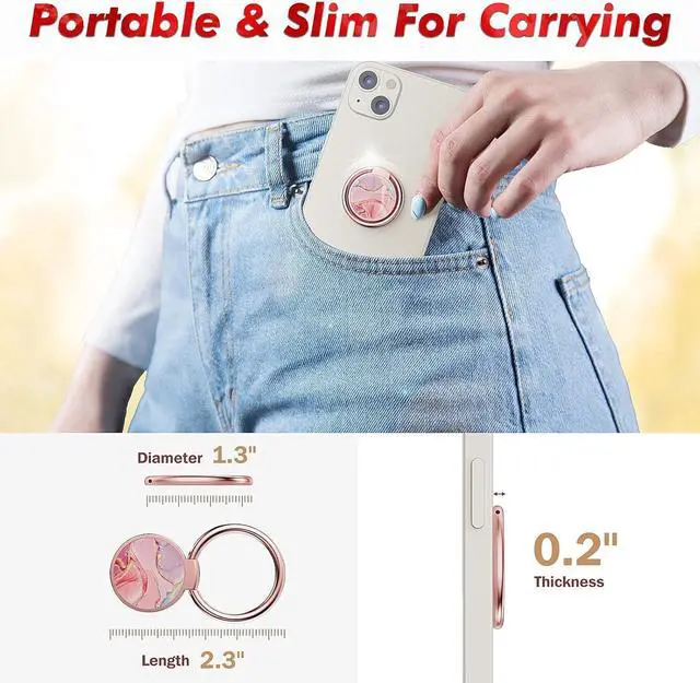 Alt view image 5 of 7 - Cell Phone Ring Holder Finger Ring Stand 360 Degree Rotation Finger Ring Kickstand Metal Grip for Magnetic Car Mount Compatible with All Smart Phones Pink