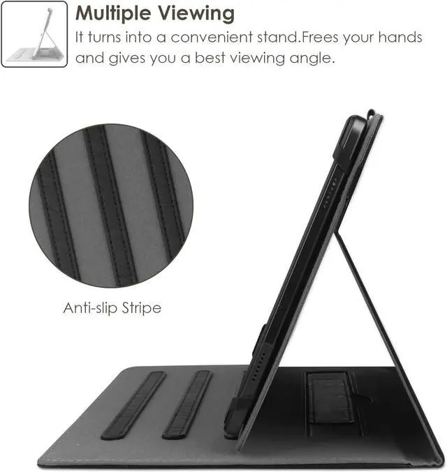 Alt view image 3 of 6 - Universal 9 9.7 10.1 10.2 10.5 10.9 11 Tablet Case Multi-Viewing Angels Stand Folio Case Cover with Handstrap for for iPad  Other 9-11 inch Tablet Black
