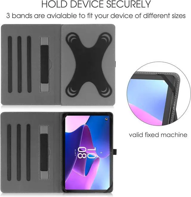 Alt view image 6 of 6 - Universal 9 9.7 10.1 10.2 10.5 10.9 11 Tablet Case Multi-Viewing Angels Stand Folio Case Cover with Handstrap for for iPad  Other 9-11 inch Tablet Black