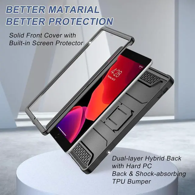 Alt view image 4 of 7 - Case for iPad 9th/8th/7th Generation 10.2-Inch (2021/2020/2019 Release) with Built-in Screen Protector and Kickstand Rugged Full Body Protective Cover for  iPad 10.2 Inch - Black