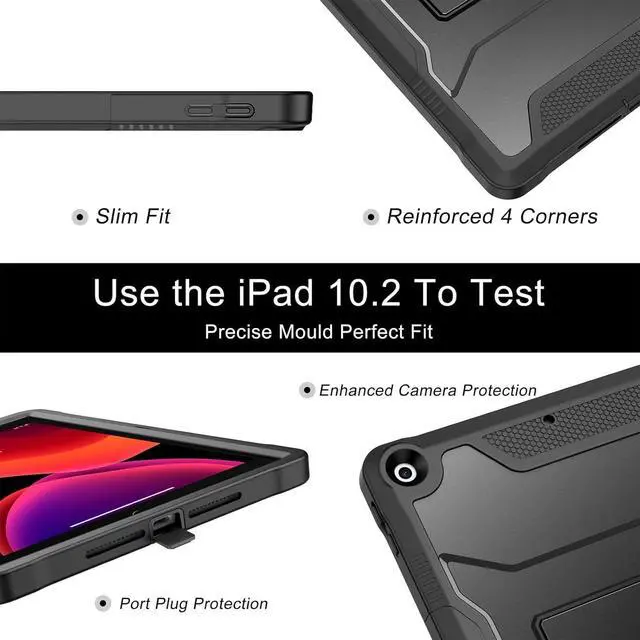Alt view image 7 of 7 - Case for iPad 9th/8th/7th Generation 10.2-Inch (2021/2020/2019 Release) with Built-in Screen Protector and Kickstand Rugged Full Body Protective Cover for  iPad 10.2 Inch - Black