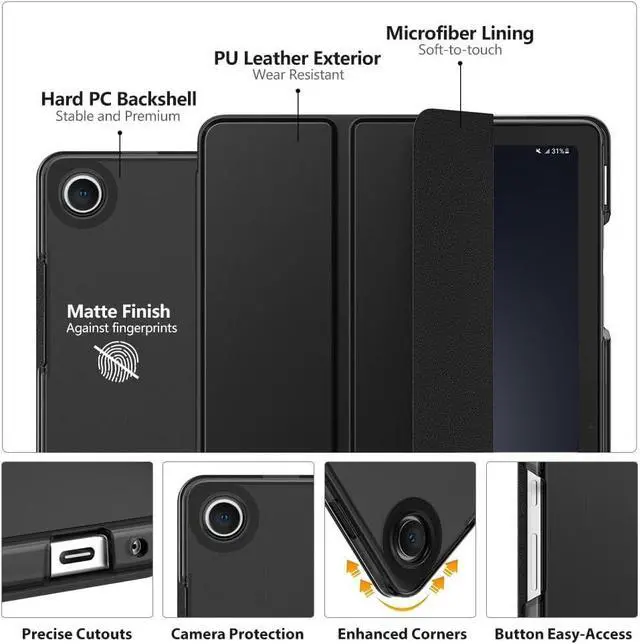 Alt view image 3 of 7 - Case for Galaxy Tab A9+/A9 Plus 11 inch 2023 Slim Stand Protective Smart Cover with Hard PC Translucent Back Shell for Tab A9 Plus Tablet (SM-X210/X216/X218) Auto Wake/Sleep Black