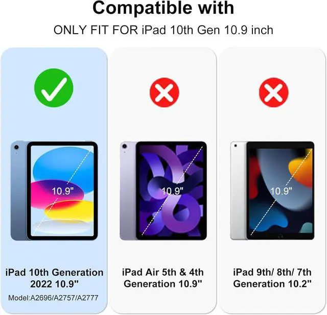 Alt view image 7 of 7 - Case for iPad 10th Generation with Screen Protector Full-Body Drop Protection 360 Rotate Stand/Hand Strap Cover Compatible with iPad 10th Gen 10.9 Model A2696/A2757/A2777