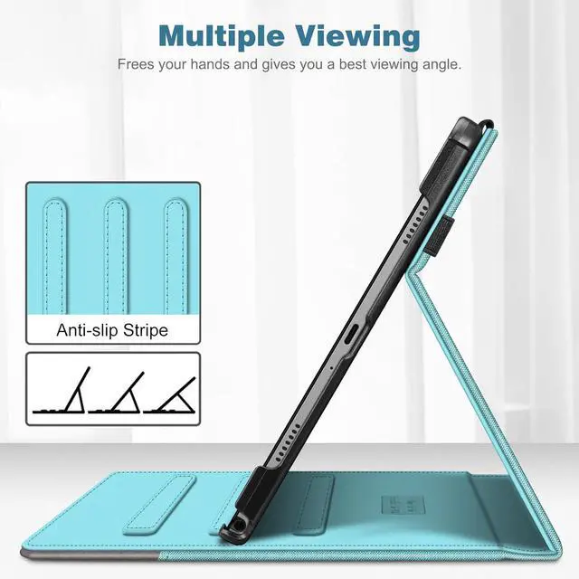 Alt view image 3 of 7 - Case for  Galaxy Tab A9 Plus/A9+ 5G 11 Inch 2023 Model (SM-X210/X216/X218) Multi-Angle Viewing Smart Stand Back Cover with Pocket Auto Wake/Sleep Turquoise