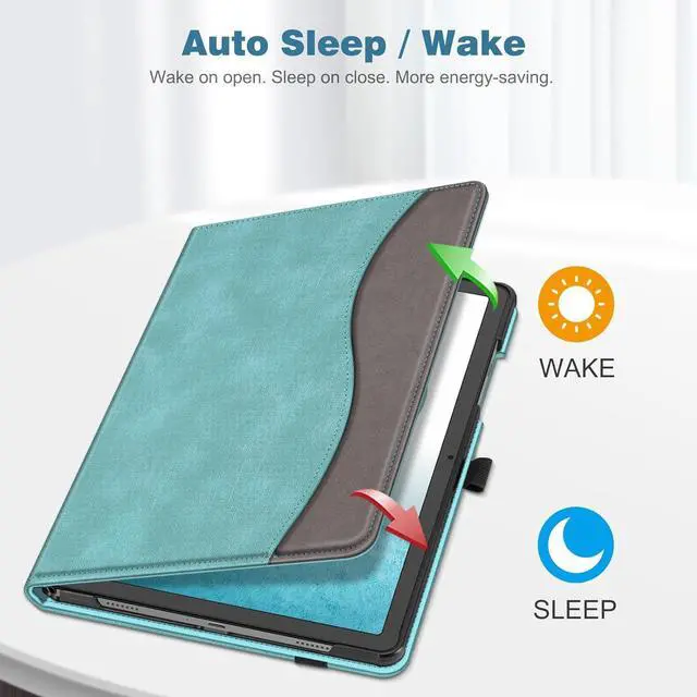 Alt view image 4 of 7 - Case for  Galaxy Tab A9 Plus/A9+ 5G 11 Inch 2023 Model (SM-X210/X216/X218) Multi-Angle Viewing Smart Stand Back Cover with Pocket Auto Wake/Sleep Turquoise