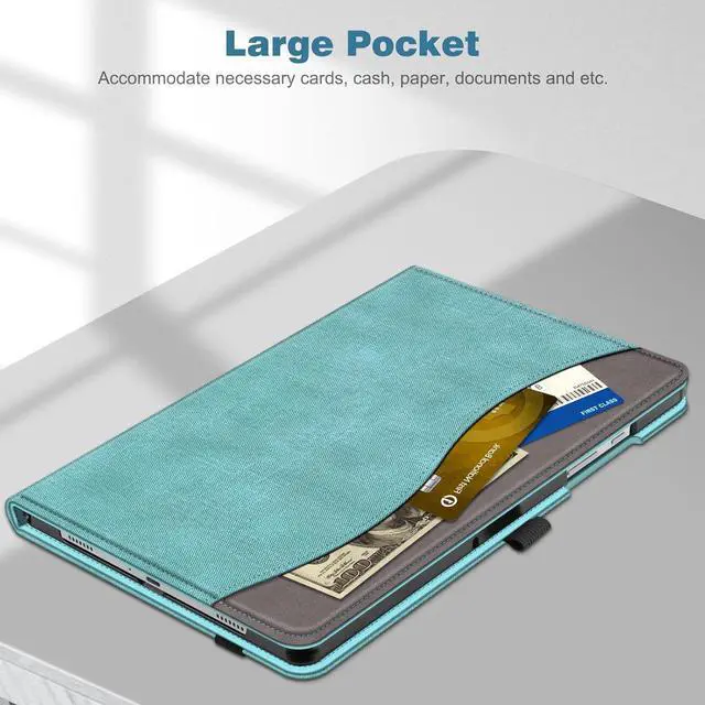 Alt view image 5 of 7 - Case for  Galaxy Tab A9 Plus/A9+ 5G 11 Inch 2023 Model (SM-X210/X216/X218) Multi-Angle Viewing Smart Stand Back Cover with Pocket Auto Wake/Sleep Turquoise
