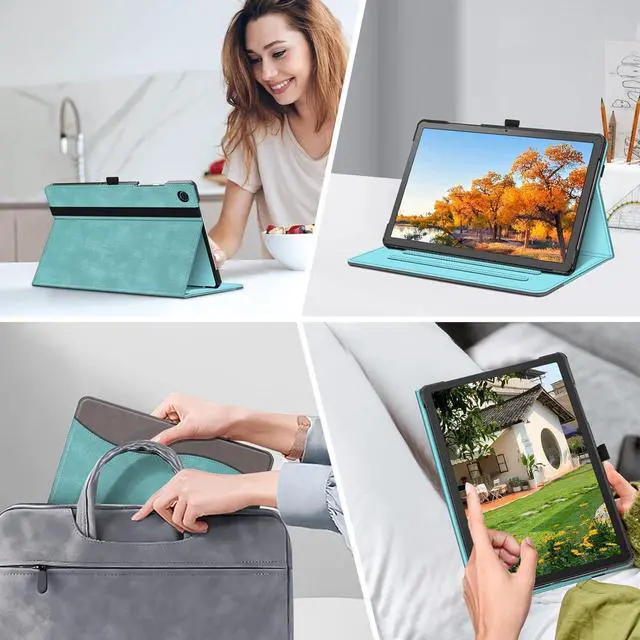 Alt view image 7 of 7 - Case for  Galaxy Tab A9 Plus/A9+ 5G 11 Inch 2023 Model (SM-X210/X216/X218) Multi-Angle Viewing Smart Stand Back Cover with Pocket Auto Wake/Sleep Turquoise