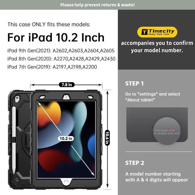 Alt view image 2 of 7 - Timecity Case for iPad 9th/ 8th/ 7th Generation 10.2 inch - Heavy Duty Protective Cover with Screen Protector Rotating Stand Shoulder Strap & Pencil Holder | Kids-Friendly (Black)