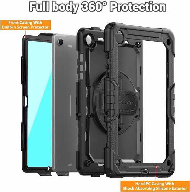Alt view image 5 of 7 - Case for  Galaxy Tab A9+/ A9 Plus Case 11 2023 (SM-X210/X216/X218) Heavy Duty Shockproof Protective Case with Screen Protector Rotating Stand and Hand/Shoulder Strap Black