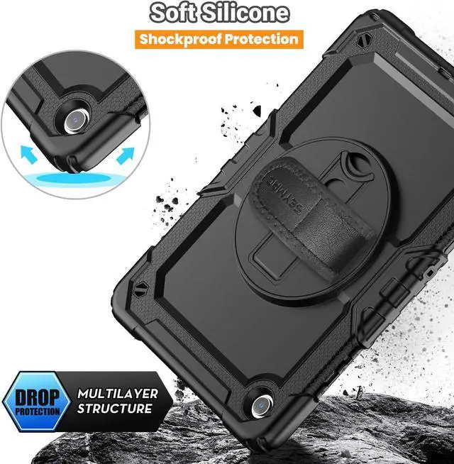Alt view image 7 of 7 - Case for  Galaxy Tab A9+/ A9 Plus Case 11 2023 (SM-X210/X216/X218) Heavy Duty Shockproof Protective Case with Screen Protector Rotating Stand and Hand/Shoulder Strap Black