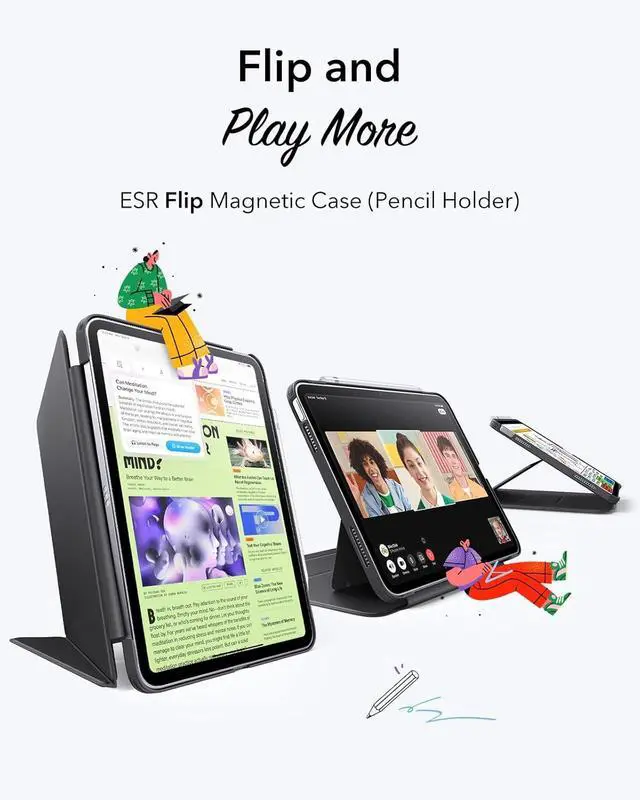 Alt view image 3 of 7 - for iPad (A16) 11th Generation Case iPad (A16) 11th/10th Gen Case (2025/2022) Vertical Stand Cover Multi Stand Angles Ultra-Stable Cover Flip Series Black
