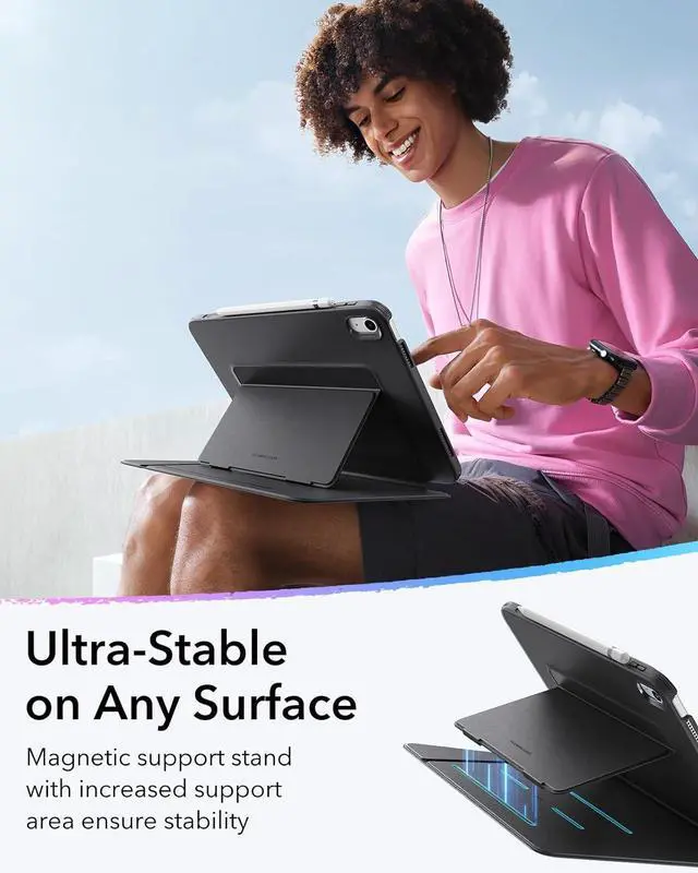Alt view image 5 of 7 - for iPad (A16) 11th Generation Case iPad (A16) 11th/10th Gen Case (2025/2022) Vertical Stand Cover Multi Stand Angles Ultra-Stable Cover Flip Series Black