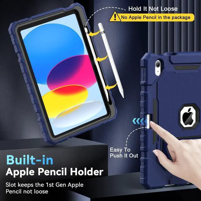 Alt view image 3 of 7 - Case for iPad (A16) 11th/10th Generation 11/10.9 inch 2025/2022 Heavy Duty Military Grade Shockproof Rugged Cover with Stand/Pencil Holder for i Pad 11/10 th Gen (Navy Blue)