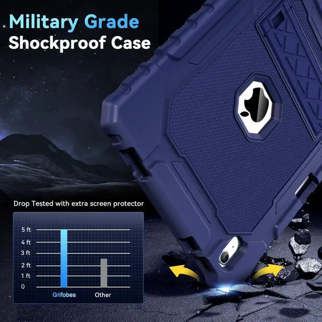 Alt view image 4 of 7 - Case for iPad (A16) 11th/10th Generation 11/10.9 inch 2025/2022 Heavy Duty Military Grade Shockproof Rugged Cover with Stand/Pencil Holder for i Pad 11/10 th Gen (Navy Blue)