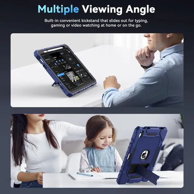 Alt view image 5 of 7 - Case for iPad (A16) 11th/10th Generation 11/10.9 inch 2025/2022 Heavy Duty Military Grade Shockproof Rugged Cover with Stand/Pencil Holder for i Pad 11/10 th Gen (Navy Blue)