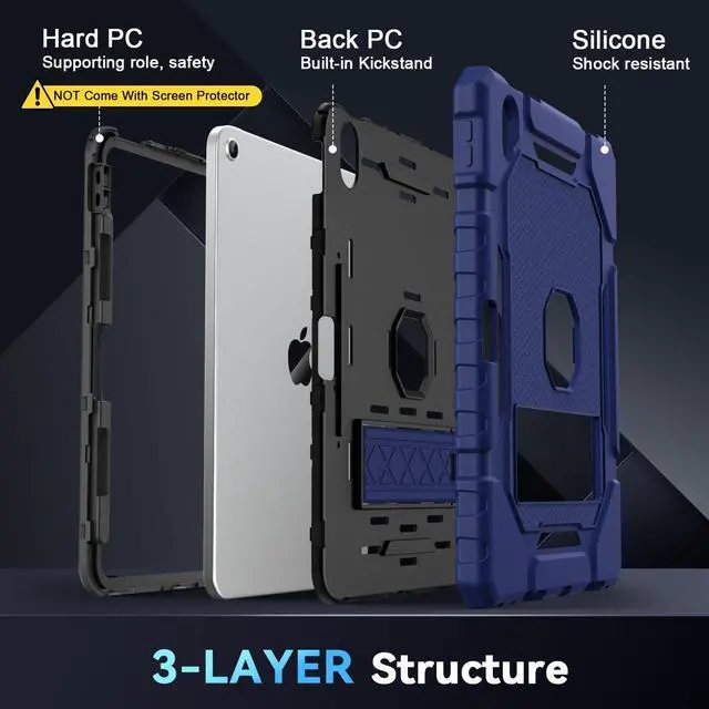 Alt view image 6 of 7 - Case for iPad (A16) 11th/10th Generation 11/10.9 inch 2025/2022 Heavy Duty Military Grade Shockproof Rugged Cover with Stand/Pencil Holder for i Pad 11/10 th Gen (Navy Blue)
