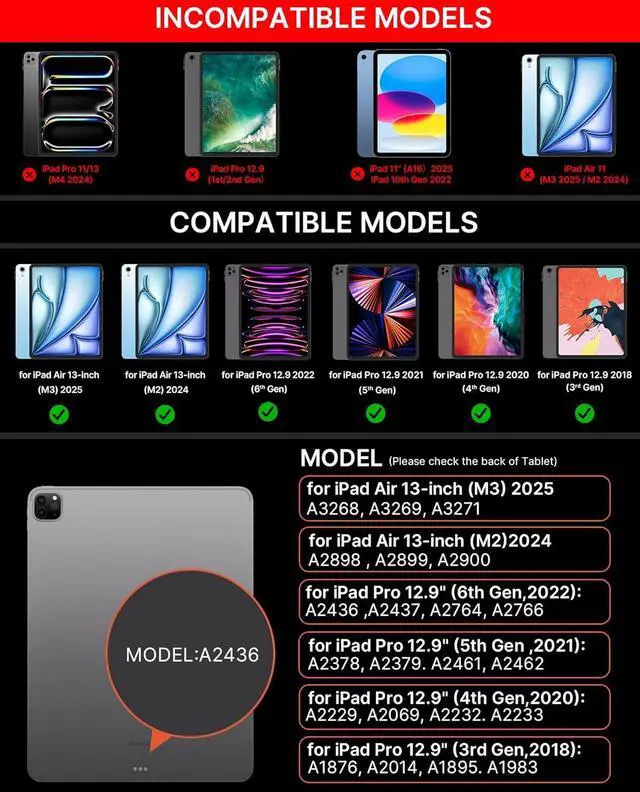 Alt view image 2 of 7 - Keyboard Case for iPad Air 13(M3 2025 / M2 2024) and iPad Pro 12.9 (6th 5th 4th 3rd Gen) Magic Keyboard for iPad Pro 12.9 Keyboard Case with Multi-Touch Trackpad 11 Colors Backlight Black