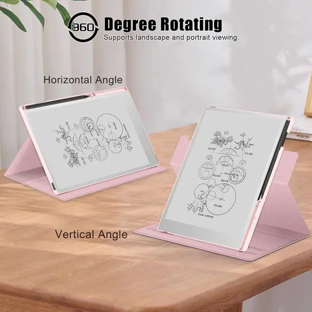 Alt view image 2 of 6 - Case Compatible with Remarkable Paper Pro 11.8 Paper Tablet 2024 Released 360 Degree Rotating Stand Cover with Pen Holder Pink
