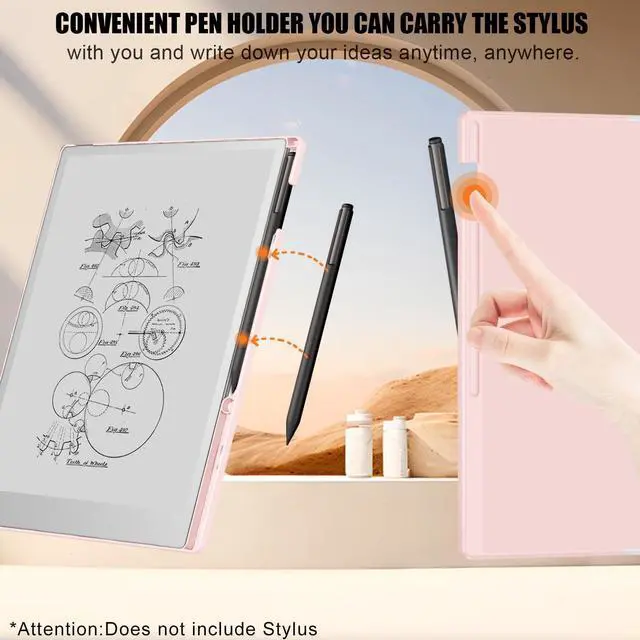 Alt view image 3 of 6 - Case Compatible with Remarkable Paper Pro 11.8 Paper Tablet 2024 Released 360 Degree Rotating Stand Cover with Pen Holder Pink