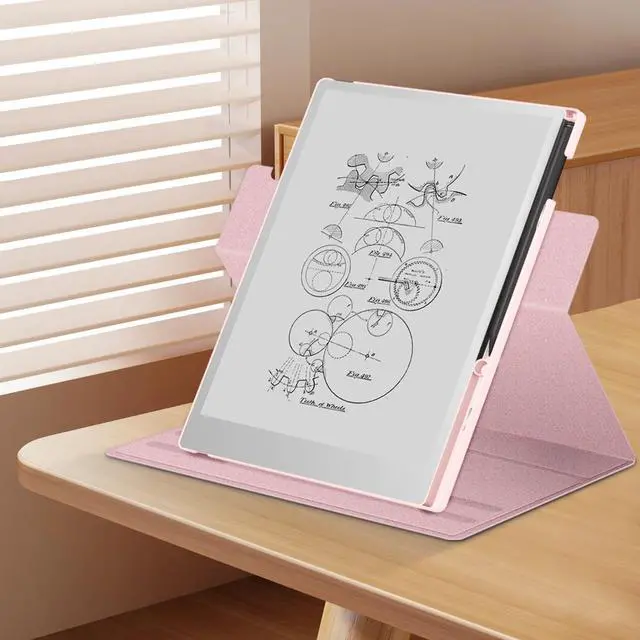 Alt view image 4 of 6 - Case Compatible with Remarkable Paper Pro 11.8 Paper Tablet 2024 Released 360 Degree Rotating Stand Cover with Pen Holder Pink