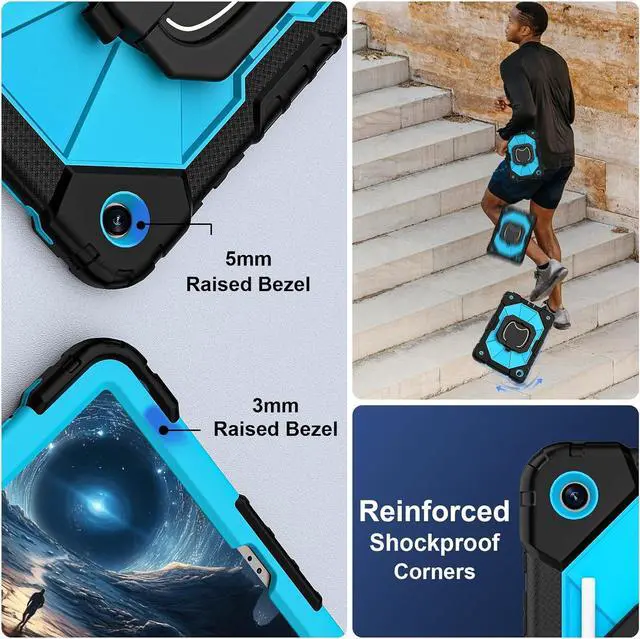 Alt view image 4 of 7 - for Galaxy Tab A9 Plus Case 11 Inch Rugged Case for  Galaxy A9+ Tablet Case with Screen Protector 360 Rotating Stand Shoulder Strap Pen Holder 2023 Model(SM-X210/X216/218) Black Blue