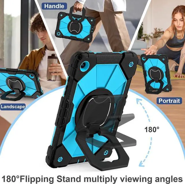 Alt view image 6 of 7 - for Galaxy Tab A9 Plus Case 11 Inch Rugged Case for  Galaxy A9+ Tablet Case with Screen Protector 360 Rotating Stand Shoulder Strap Pen Holder 2023 Model(SM-X210/X216/218) Black Blue