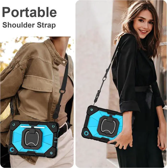 Alt view image 7 of 7 - for Galaxy Tab A9 Plus Case 11 Inch Rugged Case for  Galaxy A9+ Tablet Case with Screen Protector 360 Rotating Stand Shoulder Strap Pen Holder 2023 Model(SM-X210/X216/218) Black Blue