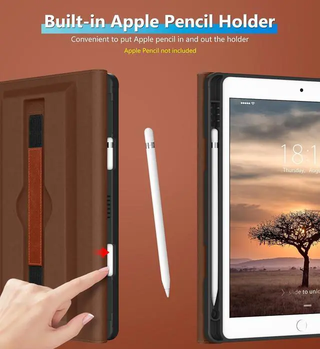 Alt view image 3 of 7 - Rotating Case for iPad 9th/8th/7th Generation 10.2 Inch 2021/2020/2019 360 Degree Swiveling Premium Leather Folio Stand Cover with Pencil Holder - Auto Wake/Sleep and Hand Strap Brown
