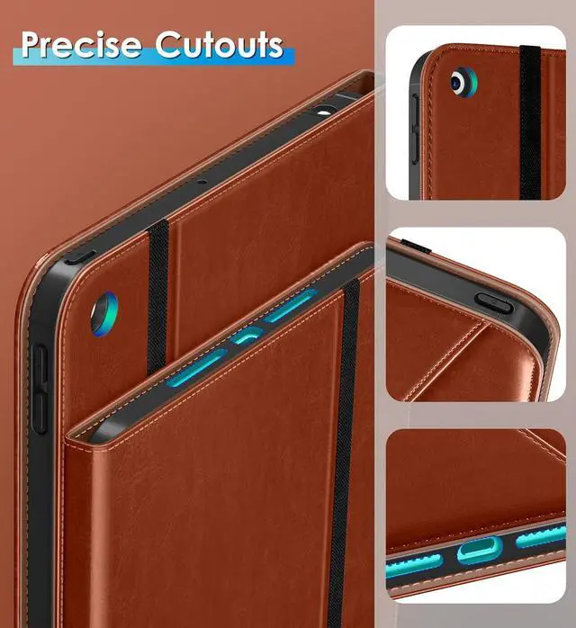 Alt view image 7 of 7 - Rotating Case for iPad 9th/8th/7th Generation 10.2 Inch 2021/2020/2019 360 Degree Swiveling Premium Leather Folio Stand Cover with Pencil Holder - Auto Wake/Sleep and Hand Strap Brown