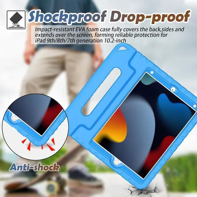 Alt view image 7 of 7 - Kids Case for iPad 9th/ 8th/ 7th Generation (2021/2020/ 2019) iPad 10.2 Case for Kids Shockproof Handle Stand Case for iPad 9/8/ 7 Gen 10.2 Inch - Blue