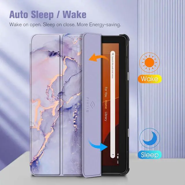 Alt view image 3 of 7 - Slim Case for All-New Fire HD 10 Tablet (13th Generation 2023 Release) - Trifold Lightweight Hard Shell Stand Cover with Auto Wake/Sleep Lilac Marble