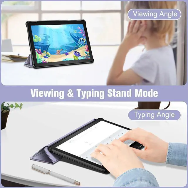 Alt view image 4 of 7 - Slim Case for All-New Fire HD 10 Tablet (13th Generation 2023 Release) - Trifold Lightweight Hard Shell Stand Cover with Auto Wake/Sleep Lilac Marble