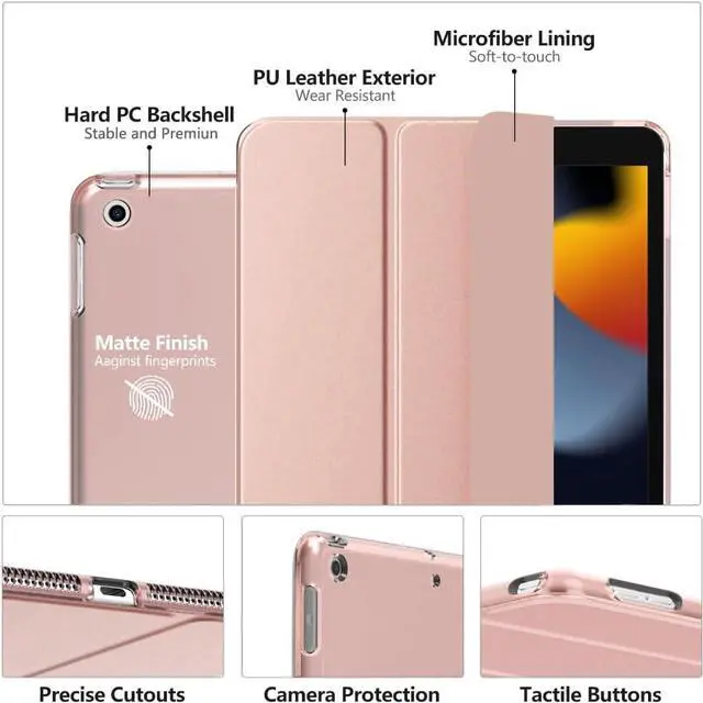 Alt view image 4 of 7 - Moko Case for iPad 10.2 iPad 9th Generation 2021/ iPad 8th Generation 2020/ iPad 7th Generation 2019 Slim Stand Hard Back Shell Smart Cover Case for iPad 10.2 inch Auto Wake/Sleep Rose Gold