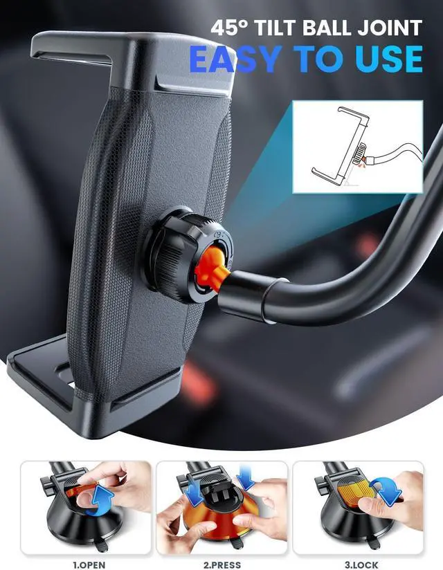 Alt view image 5 of 7 - Tablet Holder for car 1.57 Extra Deep Clamp for iPad Holder for Car Dashboard Gooseneck iPad Car Mount Car Tablet Holder Windshield Suction Cup Mount for 6-11 Tablet