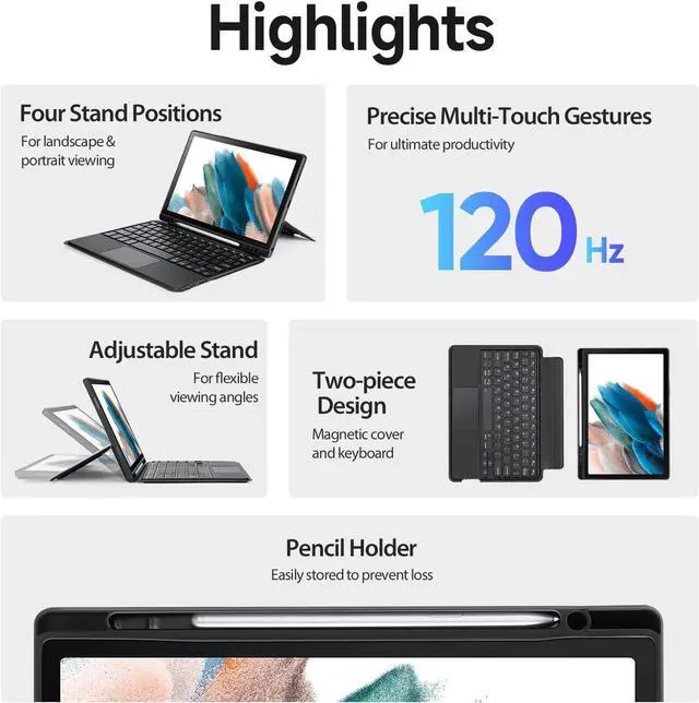 Alt view image 3 of 6 - Galaxy Tab A8 Case with Keyboard 10.5Inch Multi-Touch Trackpad 7 Color Backlit Wireless Detachable Magnetic Folio Cover for This  Tab A8 Keyboard Case(Black)