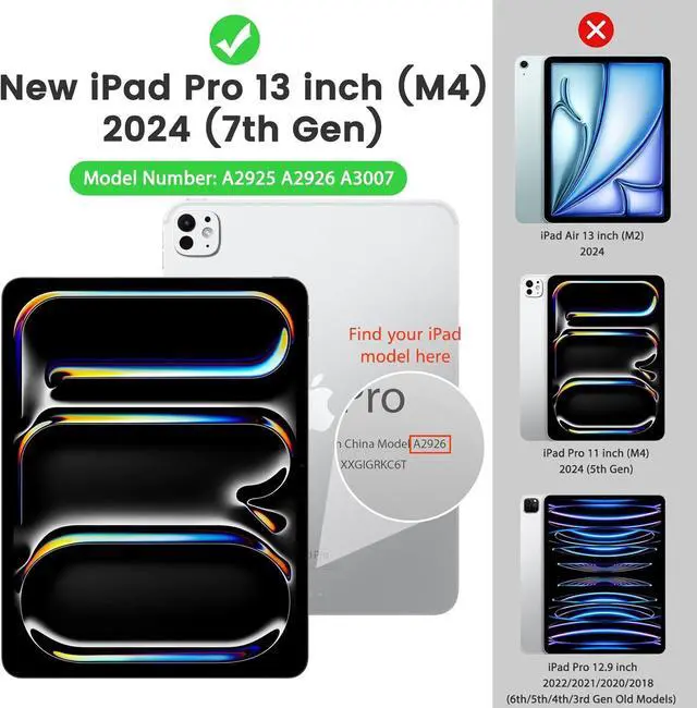 Alt view image 2 of 7 - for iPad Pro 13 inch Case 2024 with Built-in Pencil Holder [10 Strong Magnetic Viewing angles Shockproof Protective Clear Back Cover] Military Rugged Case for iPad Pro 13 2024 Midnight Green