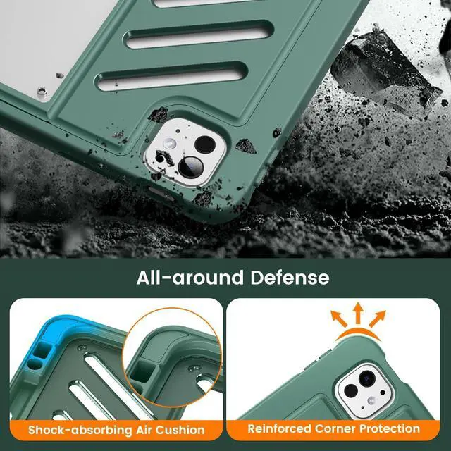 Alt view image 3 of 7 - for iPad Pro 13 inch Case 2024 with Built-in Pencil Holder [10 Strong Magnetic Viewing angles Shockproof Protective Clear Back Cover] Military Rugged Case for iPad Pro 13 2024 Midnight Green
