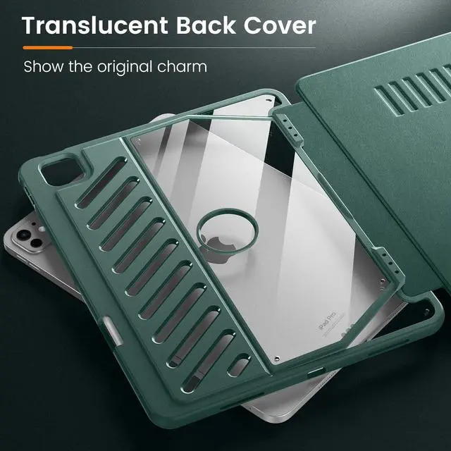 Alt view image 7 of 7 - for iPad Pro 13 inch Case 2024 with Built-in Pencil Holder [10 Strong Magnetic Viewing angles Shockproof Protective Clear Back Cover] Military Rugged Case for iPad Pro 13 2024 Midnight Green
