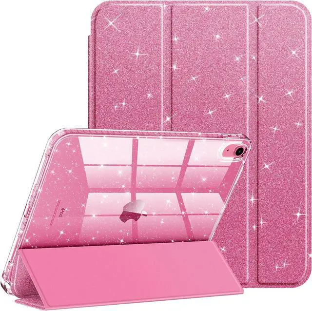 Main image of Slim Case for iPad (A16) 11th Generation 11 Inch (2025) iPad 10th Generation 10.9 Inch (2022) - Glittering Sparkly Shockproof Cover with Shiny Clear Back Shell & Pencil Holder Pink