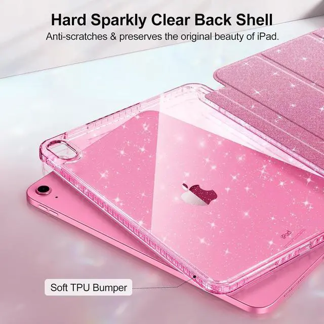 Alt view image 3 of 7 - Slim Case for iPad (A16) 11th Generation 11 Inch (2025) iPad 10th Generation 10.9 Inch (2022) - Glittering Sparkly Shockproof Cover with Shiny Clear Back Shell & Pencil Holder Pink
