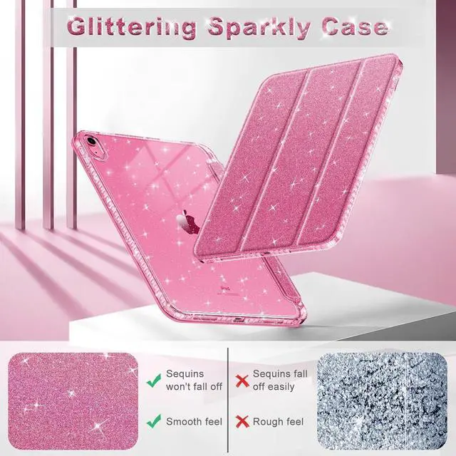 Alt view image 4 of 7 - Slim Case for iPad (A16) 11th Generation 11 Inch (2025) iPad 10th Generation 10.9 Inch (2022) - Glittering Sparkly Shockproof Cover with Shiny Clear Back Shell & Pencil Holder Pink