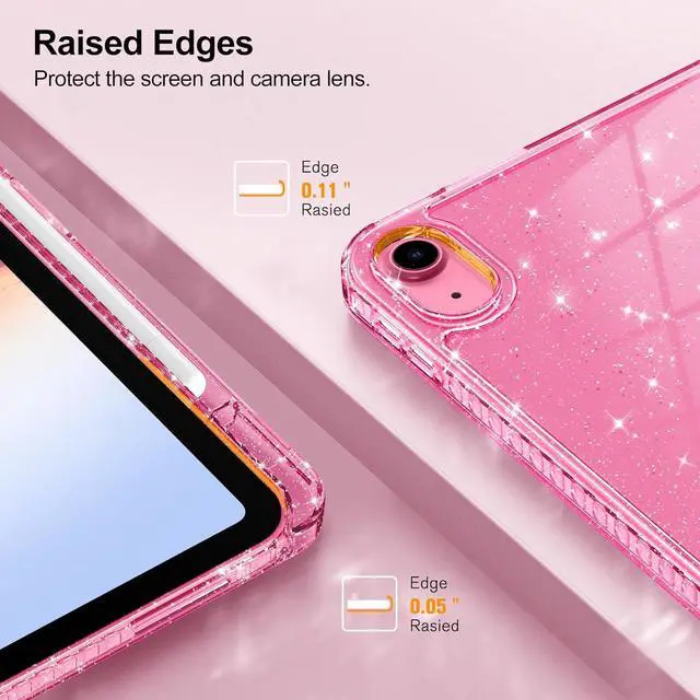 Alt view image 7 of 7 - Slim Case for iPad (A16) 11th Generation 11 Inch (2025) iPad 10th Generation 10.9 Inch (2022) - Glittering Sparkly Shockproof Cover with Shiny Clear Back Shell & Pencil Holder Pink