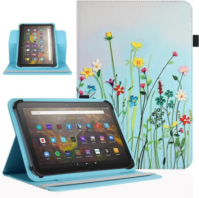 Main image of Universal 10 10.1 Inch Android Tablet Case 360 Degree Rotatable Kickstand Multiple Viewing Stand Case Cover for 9.6 10 10.1 10.5 and All 9.5-10.5 Inch Touchscreen Tablet Flower Grass 08