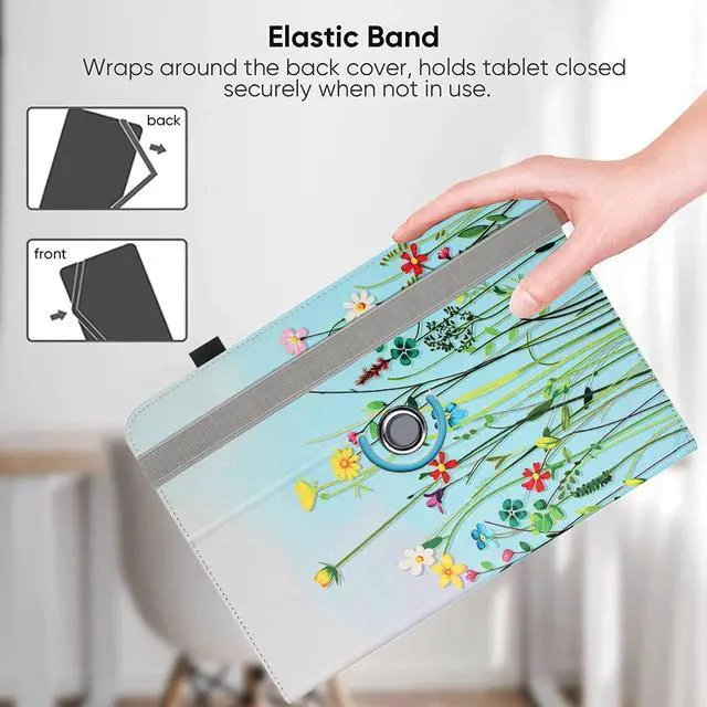 Alt view image 6 of 6 - Universal 10 10.1 Inch Android Tablet Case 360 Degree Rotatable Kickstand Multiple Viewing Stand Case Cover for 9.6 10 10.1 10.5 and All 9.5-10.5 Inch Touchscreen Tablet Flower Grass 08