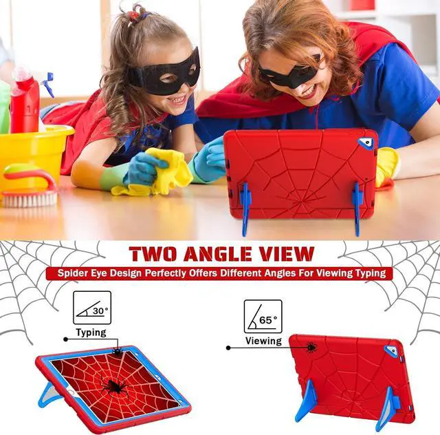 Alt view image 6 of 6 - Case for iPad 9th Generation/iPad 8th 7th Generation 10.2 inch 2021/2020/2019 Heavy Duty Shockproof Rugged Protective Cover 10.2 with Stand Kids Red+Blue