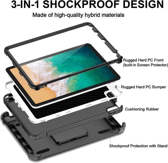 Alt view image 3 of 7 - Case for iPad Air 11 inch M2 2024 Air 6th /10.9 Air 5th 2022/Air 4th 2020 [Built-in Screen Protector] Heavy Duty Military Grade Shockproof Multi-Layer Protection with Stand Black