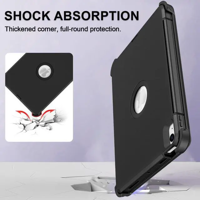 Alt view image 5 of 7 - Case for iPad Air 11 inch M2 2024 Air 6th /10.9 Air 5th 2022/Air 4th 2020 [Built-in Screen Protector] Heavy Duty Military Grade Shockproof Multi-Layer Protection with Stand Black